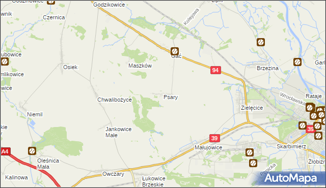 mapa Psary gmina Oława, Psary gmina Oława na mapie Targeo