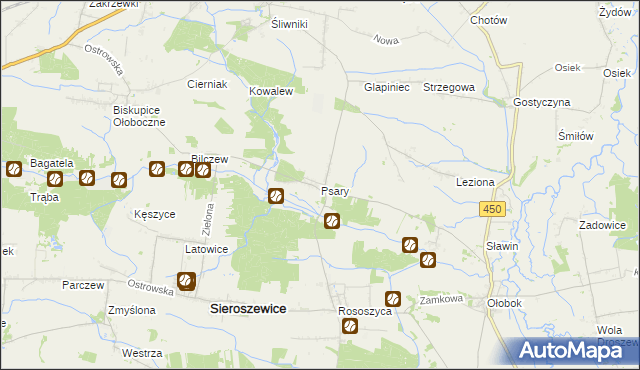 mapa Psary gmina Sieroszewice, Psary gmina Sieroszewice na mapie Targeo