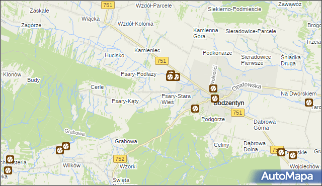 mapa Psary-Stara Wieś gmina Bodzentyn, Psary-Stara Wieś gmina Bodzentyn na mapie Targeo