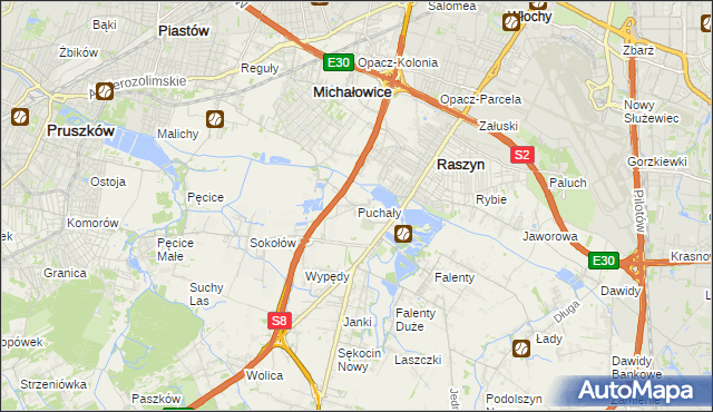 mapa Puchały gmina Raszyn, Puchały gmina Raszyn na mapie Targeo