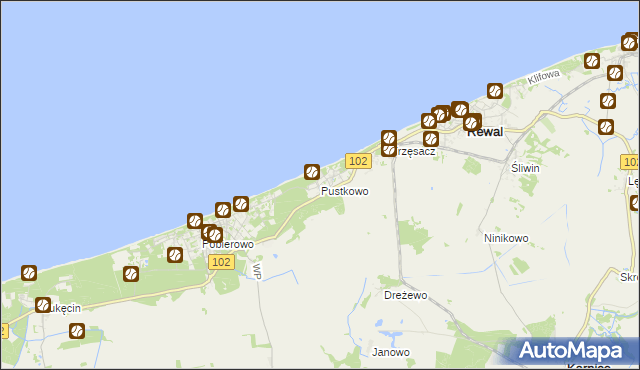 mapa Pustkowo gmina Rewal, Pustkowo gmina Rewal na mapie Targeo
