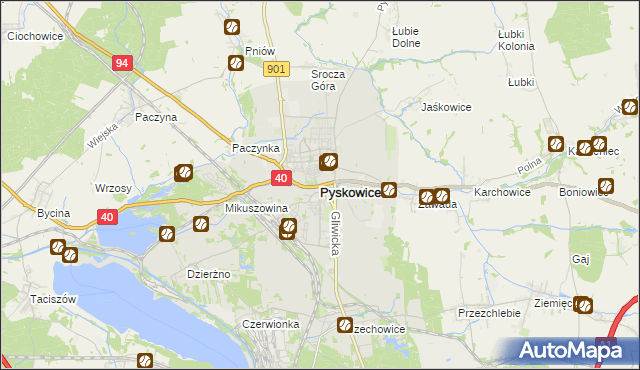 mapa Pyskowice powiat gliwicki, Pyskowice powiat gliwicki na mapie Targeo