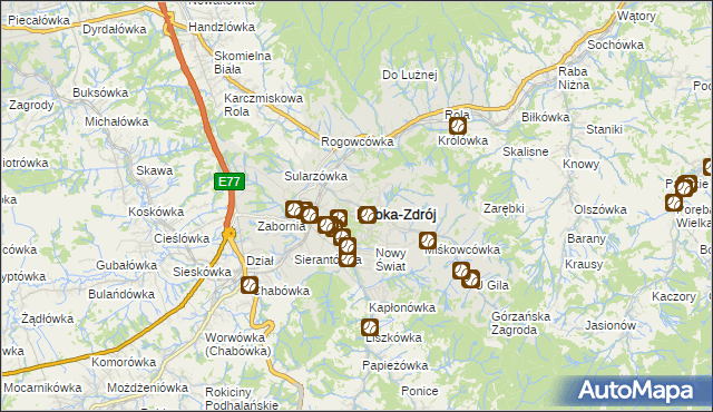 mapa Rabka-Zdrój, Rabka-Zdrój na mapie Targeo