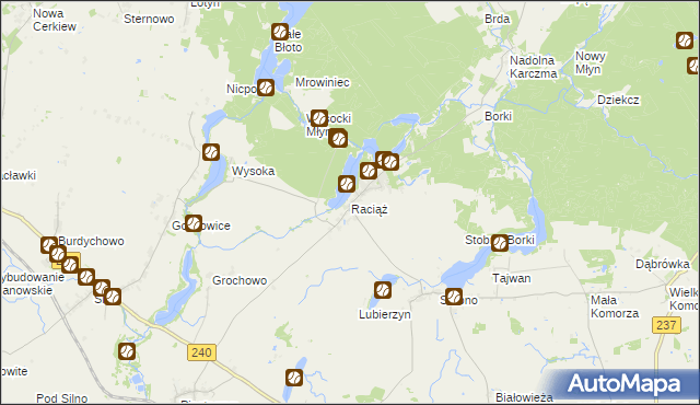 mapa Raciąż gmina Tuchola, Raciąż gmina Tuchola na mapie Targeo