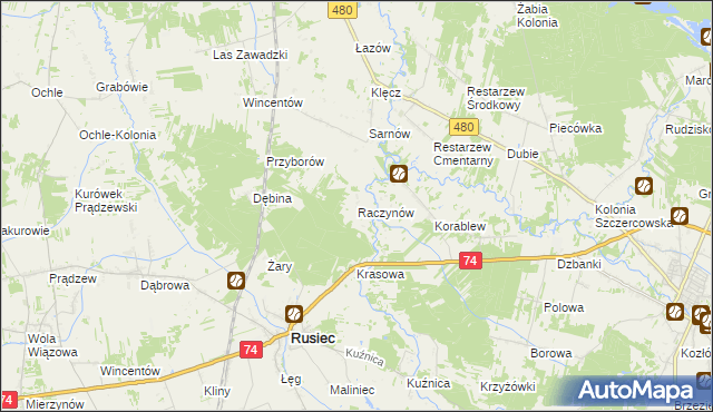 mapa Raczynów, Raczynów na mapie Targeo