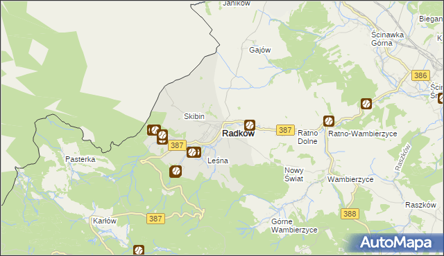 mapa Radków powiat kłodzki, Radków powiat kłodzki na mapie Targeo
