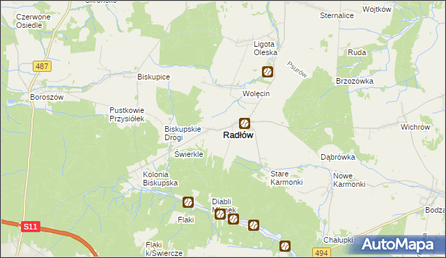 mapa Radłów powiat oleski, Radłów powiat oleski na mapie Targeo