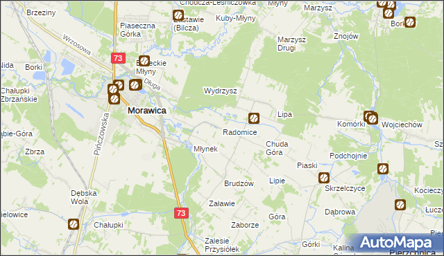 mapa Radomice gmina Morawica, Radomice gmina Morawica na mapie Targeo