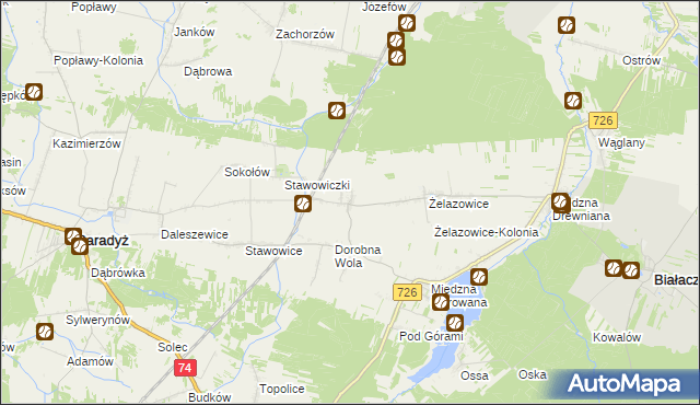 mapa Radwan gmina Białaczów, Radwan gmina Białaczów na mapie Targeo