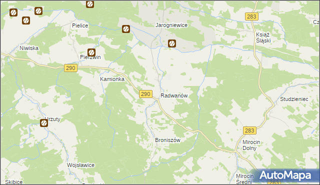 mapa Radwanów gmina Kożuchów, Radwanów gmina Kożuchów na mapie Targeo