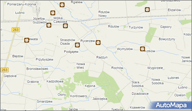 mapa Radzyń gmina Grabów, Radzyń gmina Grabów na mapie Targeo