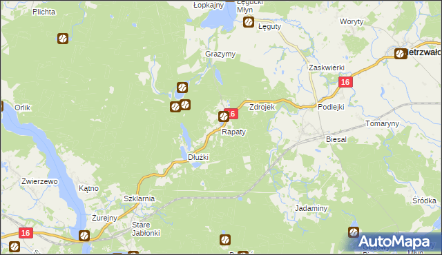 mapa Rapaty gmina Gietrzwałd, Rapaty gmina Gietrzwałd na mapie Targeo