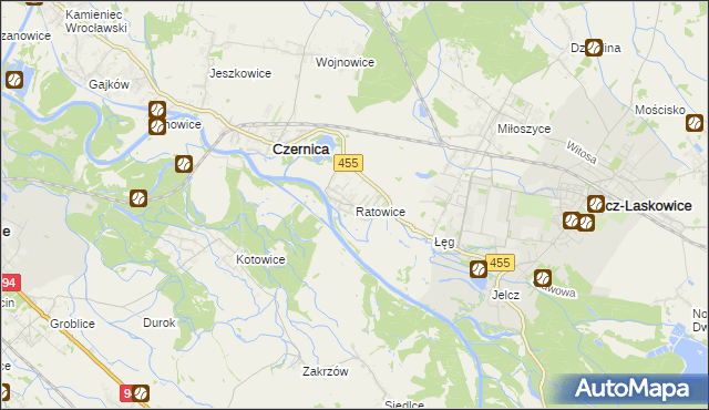 mapa Ratowice gmina Czernica, Ratowice gmina Czernica na mapie Targeo