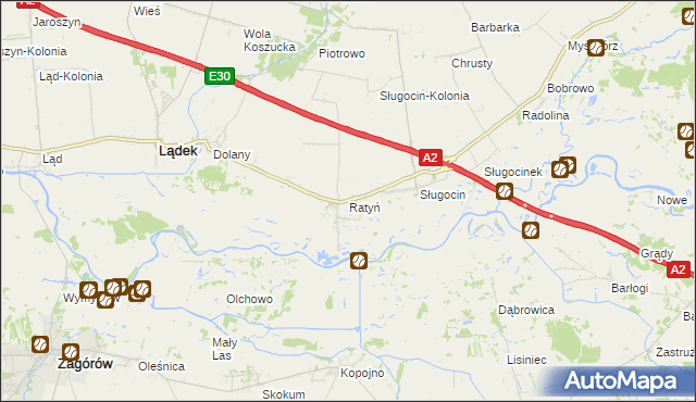 mapa Ratyń gmina Lądek, Ratyń gmina Lądek na mapie Targeo