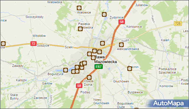 mapa Rawa Mazowiecka, Rawa Mazowiecka na mapie Targeo