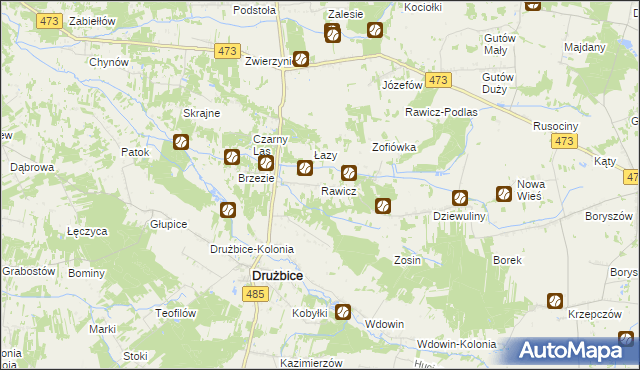 mapa Rawicz gmina Drużbice, Rawicz gmina Drużbice na mapie Targeo