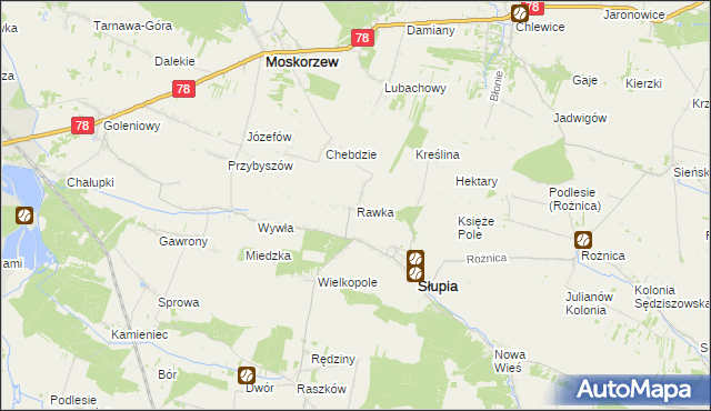 mapa Rawka gmina Słupia, Rawka gmina Słupia na mapie Targeo