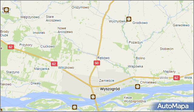 mapa Rębowo gmina Wyszogród, Rębowo gmina Wyszogród na mapie Targeo