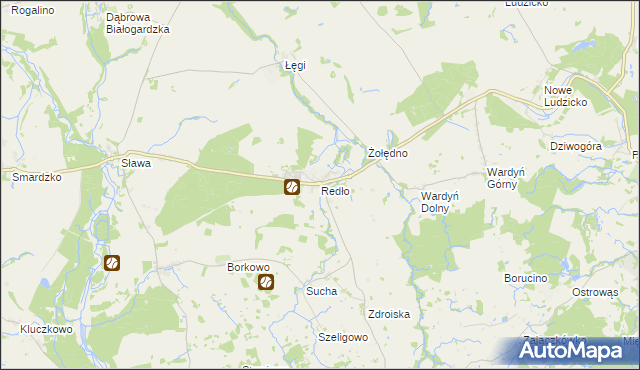 mapa Redło gmina Połczyn-Zdrój, Redło gmina Połczyn-Zdrój na mapie Targeo