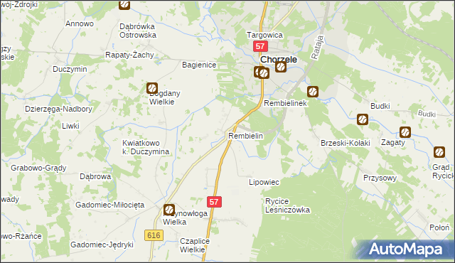 mapa Rembielin gmina Chorzele, Rembielin gmina Chorzele na mapie Targeo