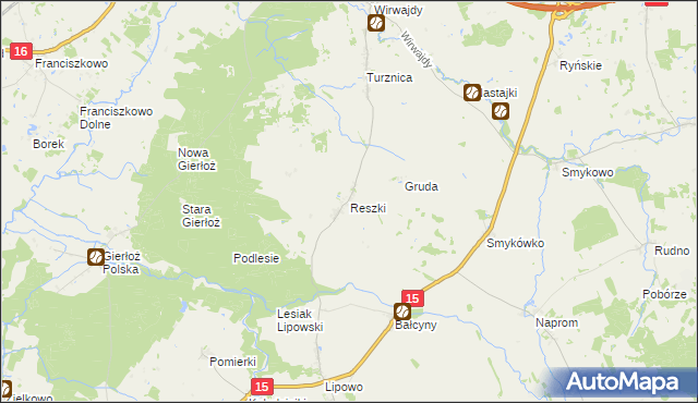 mapa Reszki gmina Ostróda, Reszki gmina Ostróda na mapie Targeo