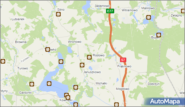 mapa Rodowo gmina Kozłowo, Rodowo gmina Kozłowo na mapie Targeo