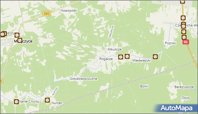 mapa Rogacze gmina Milejczyce, Rogacze gmina Milejczyce na mapie Targeo