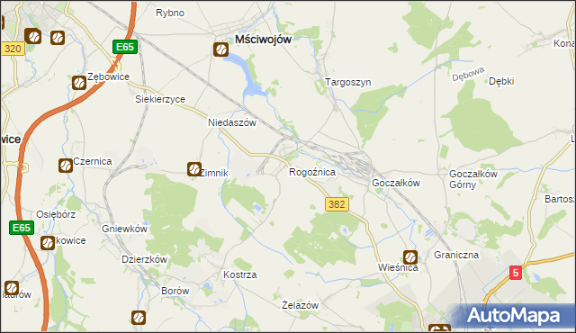 mapa Rogoźnica gmina Strzegom, Rogoźnica gmina Strzegom na mapie Targeo