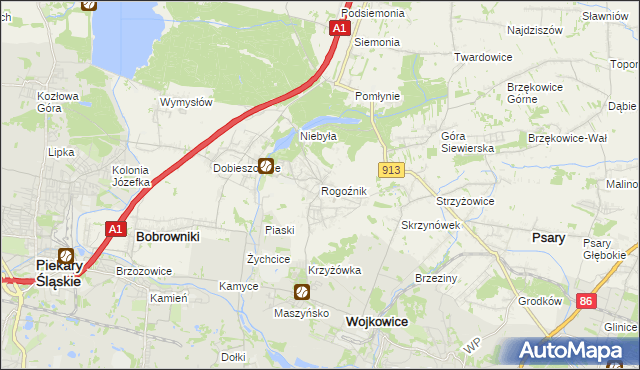 mapa Rogoźnik gmina Bobrowniki, Rogoźnik gmina Bobrowniki na mapie Targeo