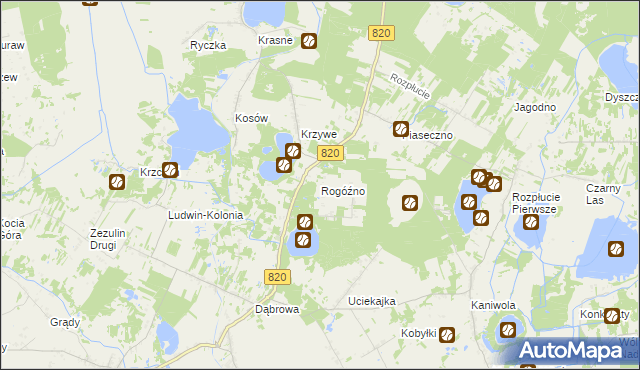 mapa Rogóźno gmina Ludwin, Rogóźno gmina Ludwin na mapie Targeo