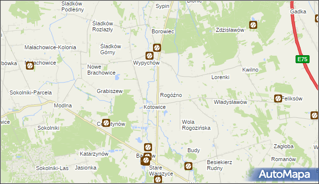 mapa Rogóźno gmina Zgierz, Rogóźno gmina Zgierz na mapie Targeo