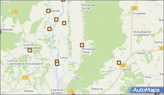 mapa Romanowo Dolne, Romanowo Dolne na mapie Targeo