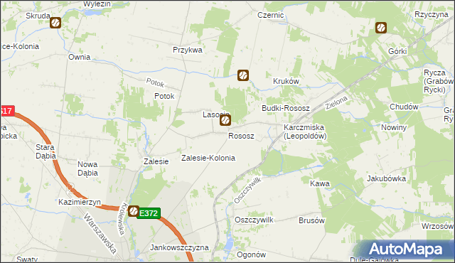 mapa Rososz gmina Ryki, Rososz gmina Ryki na mapie Targeo