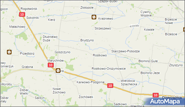mapa Rostkowo gmina Staroźreby, Rostkowo gmina Staroźreby na mapie Targeo