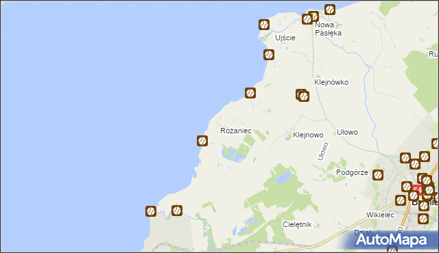mapa Różaniec gmina Braniewo, Różaniec gmina Braniewo na mapie Targeo