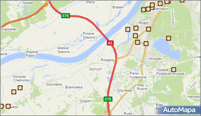 mapa Rozgarty gmina Grudziądz, Rozgarty gmina Grudziądz na mapie Targeo