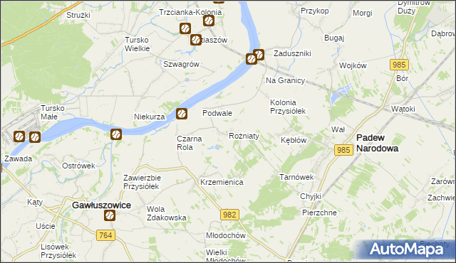 mapa Rożniaty gmina Padew Narodowa, Rożniaty gmina Padew Narodowa na mapie Targeo