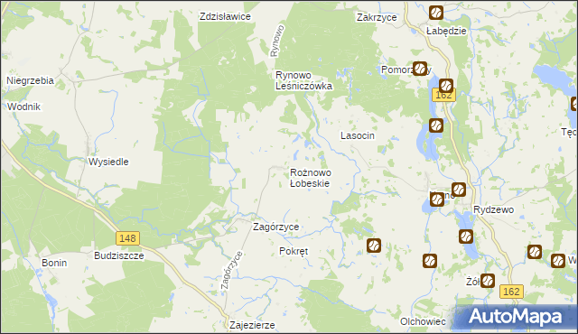 mapa Rożnowo Łobeskie, Rożnowo Łobeskie na mapie Targeo