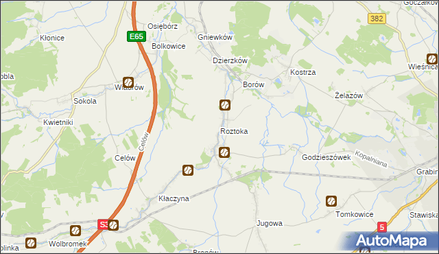 mapa Roztoka gmina Dobromierz, Roztoka gmina Dobromierz na mapie Targeo