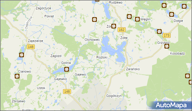 mapa Roztoki gmina Drawsko Pomorskie, Roztoki gmina Drawsko Pomorskie na mapie Targeo