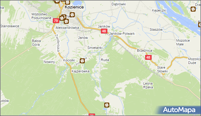 mapa Ruda gmina Kozienice, Ruda gmina Kozienice na mapie Targeo