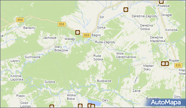 mapa Ruda Solska, Ruda Solska na mapie Targeo