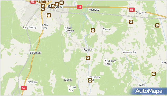 mapa Rudka gmina Szczytno, Rudka gmina Szczytno na mapie Targeo
