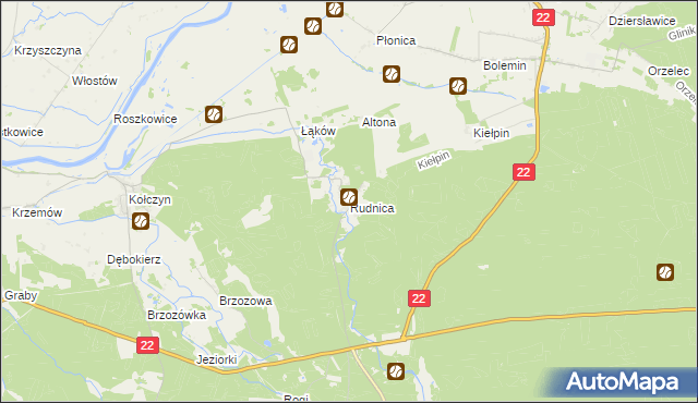 mapa Rudnica gmina Krzeszyce, Rudnica gmina Krzeszyce na mapie Targeo