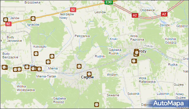 mapa Rudnik gmina Cegłów, Rudnik gmina Cegłów na mapie Targeo