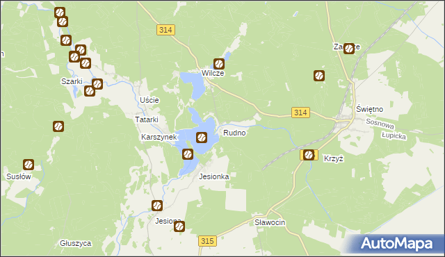 mapa Rudno gmina Wolsztyn, Rudno gmina Wolsztyn na mapie Targeo