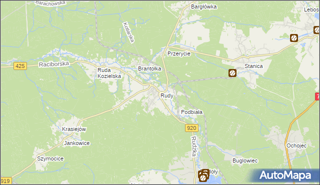 mapa Rudy gmina Kuźnia Raciborska, Rudy gmina Kuźnia Raciborska na mapie Targeo