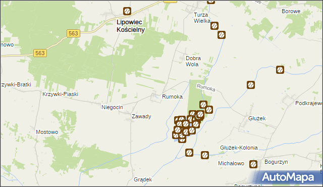 mapa Rumoka gmina Lipowiec Kościelny, Rumoka gmina Lipowiec Kościelny na mapie Targeo