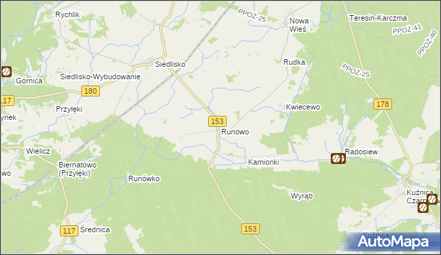 mapa Runowo gmina Trzcianka, Runowo gmina Trzcianka na mapie Targeo