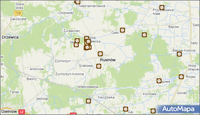 mapa Rusinów powiat przysuski, Rusinów powiat przysuski na mapie Targeo